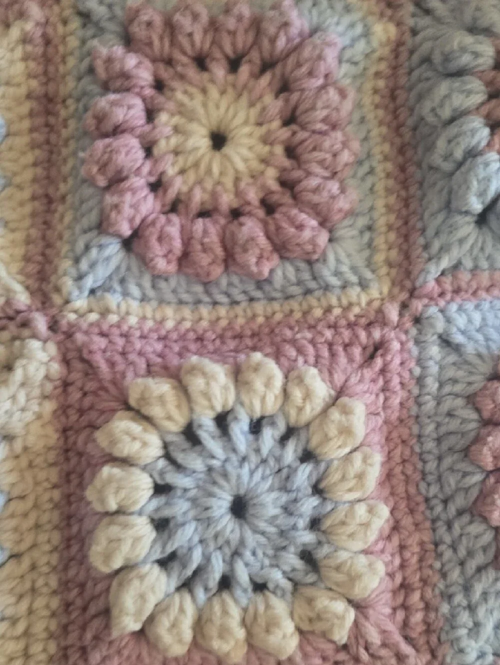 Pastel Crochet Granny Square Throw Blanket - Pink, Blue & Cream